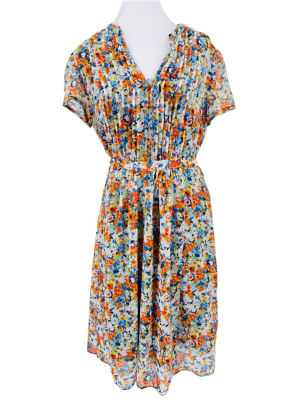 MSK Floral Dress Semi Sheer Multicolor Ditsy Flowers Fairy Cottagecore Size 10